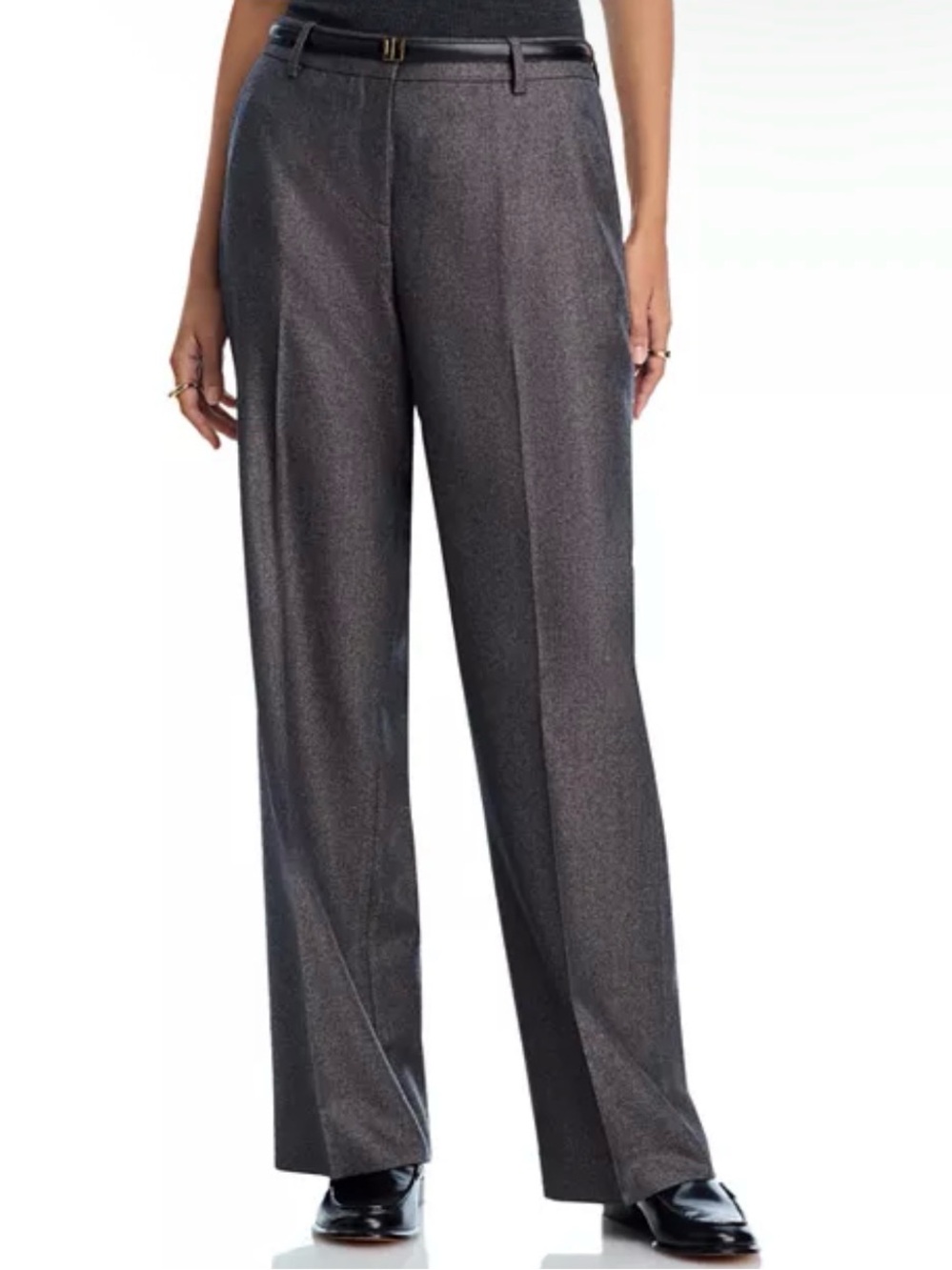 Lafayette 148 Pants NWT Wide Leg Gates 12 Black/Brown Slub Career Wool Linen